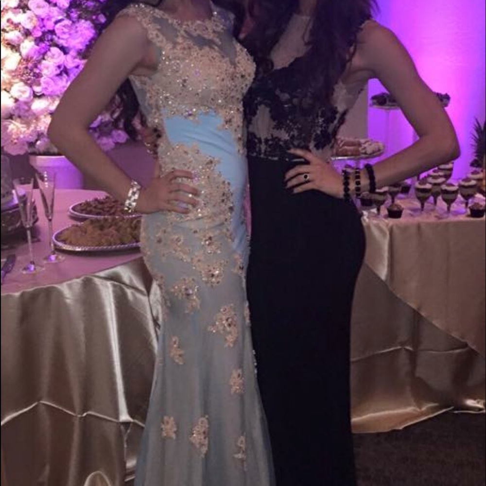 Baby blue and gold prom dress!